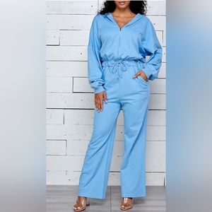 Blue Hooded Jumpsuit